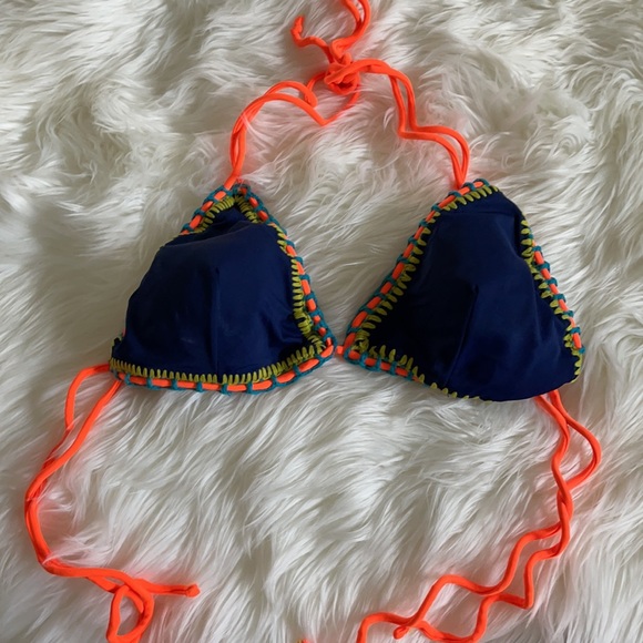 TopShop Navy Bikini Aqua/Orange/Green accents Sz6 - Picture 5 of 6